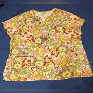 2X Floral Scrub Shirt